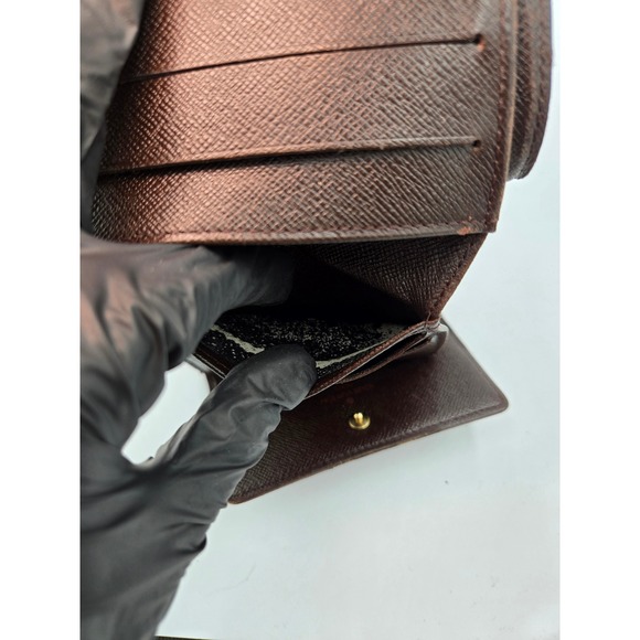 Louis Vuitton Damier Ebene Brown Leather Compact Wallet Card Holder‎ Women's - Picture 3 of 10